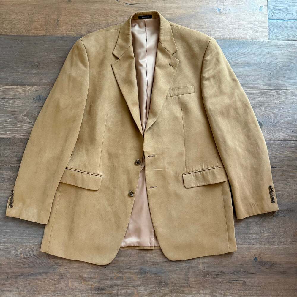 Vtg LRL Men's Tan Faux Suede Two Button Blazer Sport Coat 42L
